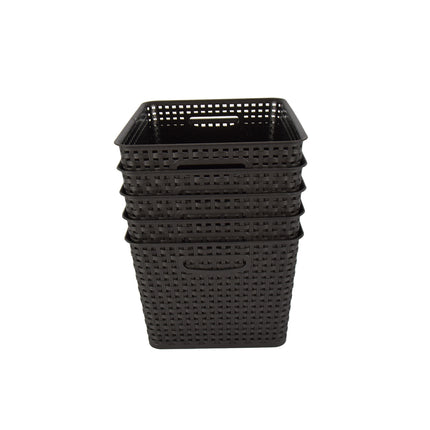 5x | Rattan Mandje | opbergbox | Zwart | Kunstsof | Mandje | 17 liter | Opbergmandje | Opbergmand | 36cm*22cm*29.5cm