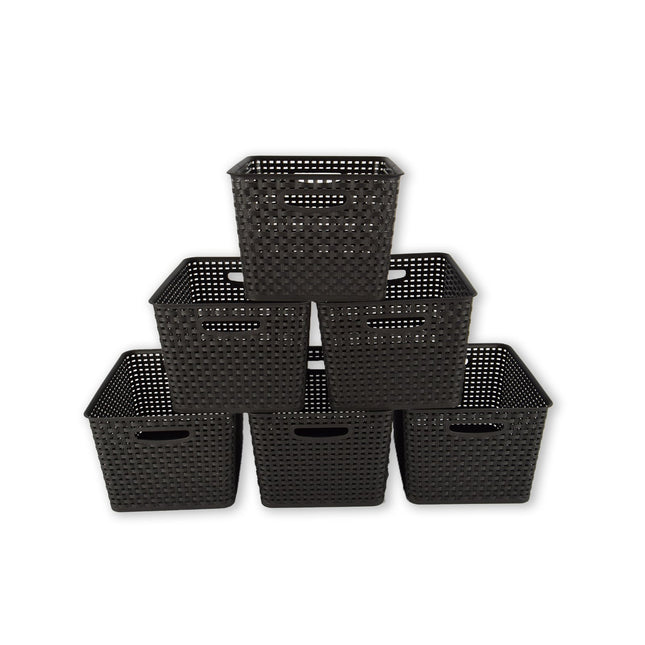 6x | Rattan Mandje | opbergbox | Zwart | Kunstsof | Mandje | 17 liter | Opbergmandje | Opbergmand | 36cm*22cm*29.5cm