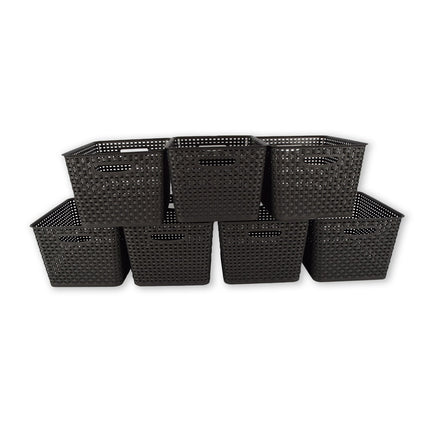 7x | Rattan Mandje | opbergbox | Zwart | Kunstsof | Mandje | 17 liter | Opbergmandje | Opbergmand | 36cm*22cm*29.5cm