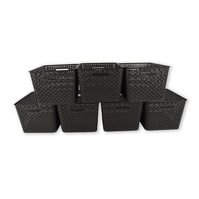 7x | Rattan Mandje | opbergbox | Zwart | Kunstsof | Mandje | 17 liter | Opbergmandje | Opbergmand | 36cm*22cm*29.5cm