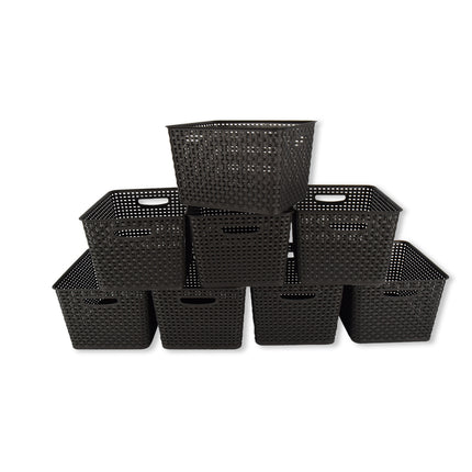 8x | Rattan Mandje | opbergbox | Zwart | Kunstsof | Mandje | 17 liter | Opbergmandje | Opbergmand | 36cm*22cm*29.5cm