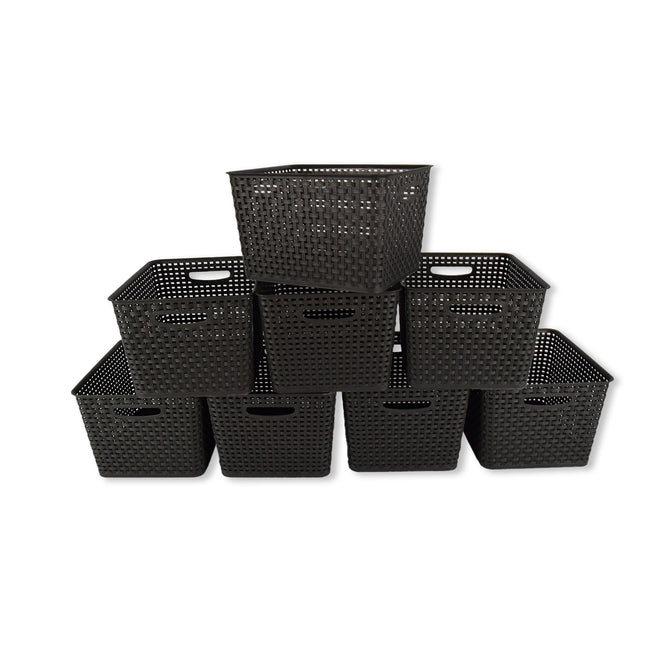 8x | Rattan Mandje | opbergbox | Zwart | Kunstsof | Mandje | 17 liter | Opbergmandje | Opbergmand | 36cm*22cm*29.5cm