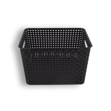 Opbergmand Rattan Zwart - Kunststof - Rechthoekig - 20 liter - 22x29.50x36 cm - Ideaal voor Groenten, Speelgoed en Meer