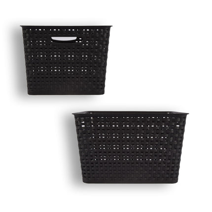 Opbergmand Rattan Zwart - Kunststof - Rechthoekig - 20 liter - 22x29.50x36 cm - Ideaal voor Groenten, Speelgoed en Meer
