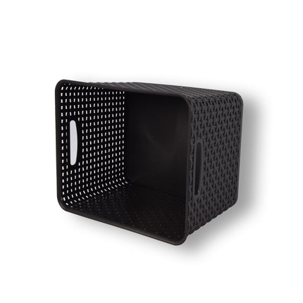 Opbergmand Rattan Zwart - Kunststof - Rechthoekig - 20 liter - 22x29.50x36 cm - Ideaal voor Groenten, Speelgoed en Meer
