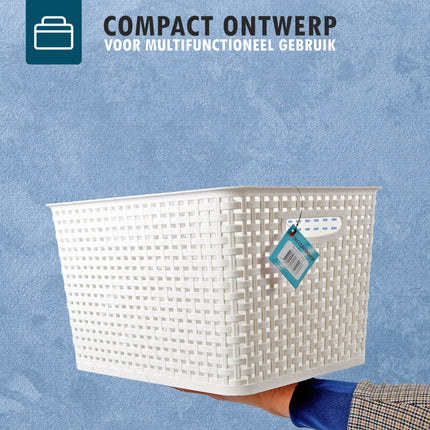 Witte Opbergbak 36cm x 29.5cm x22cm | 17L | Kunststof Opbergmand Zonder Deksel | Eenvoudige Opslag Betrouwbaar Gebruik | Ideaal voor Keuken, Badkamer, Speelgoed en Meer! 