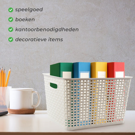 Witte Opbergbak 36cm x 29.5cm x22cm | 17L | Kunststof Opbergmand Zonder Deksel | Eenvoudige Opslag Betrouwbaar Gebruik | Ideaal voor Keuken, Badkamer, Speelgoed en Meer! 