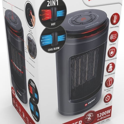 Alpina Elektrische Kachel - Heater - Draagbaar en Compact - Warme- en Koude Lucht - Timer - Digitale Thermostaat - Zwart