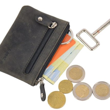 Sleuteletui portemonnee - portemonnee etui - ring portemonnee - pasjeshouder met rits - rits portemonnee - 2 ritsen portemonnee - buffelleer portemonnee