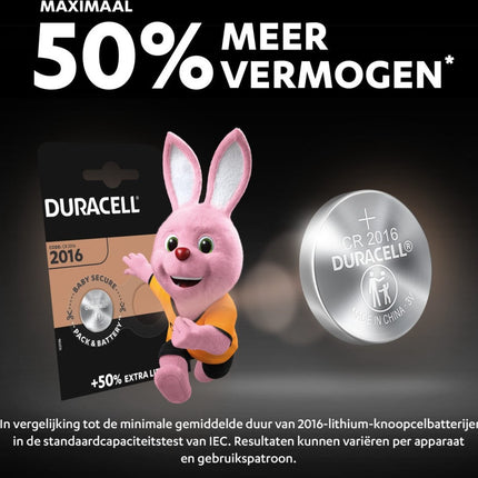 Duracell CR2016 - 4 stuk in verpakking - Professional Electronics 3V Lithium knoopcel - Duracell Lithium CR2016 3V - 4 stuks