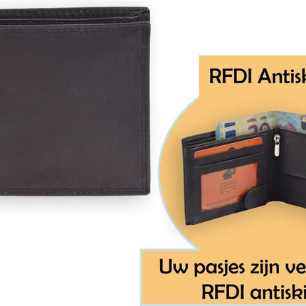 Portemonnee heren - portemonnee dames - betaalbare Portefeuille van echt Leer -duurzaam ruim en veilig | Anti Skim | 10 pasjes -zwart -liggend model billfold Unisex - Heren portemonnee