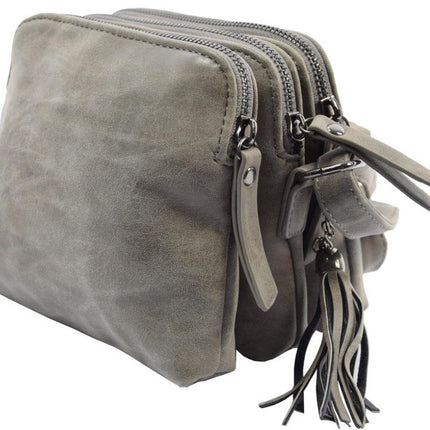 Bicky Bernard Schoudertas Grijs met 3 ritsen - tas - tassen - schoudertas dames - handtas - grijs schoudertas - schoudertas meiden - 