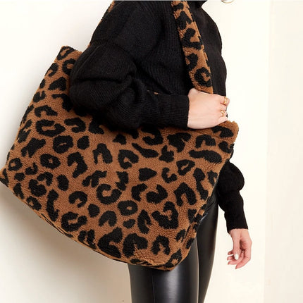 Shopper panterprint teddy borg tas Dames Schoudertas -Mommy Tote Bag- Handtas - Canvas - Katoenen Tas - Tote - Mom-Bag shopper teddy leopard - Trendy zeer grote teddy bear shopper- Boodschappentas - 1