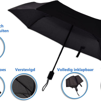 Automatische Stormparaplu - Opvouwbaar, Windbestendig & Automatisch - Ø 95 cm - 7 Panelen - Dubbele Laag - Zwart