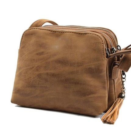 Bicky Bernard Schoudertas cognac - camel met 3 ritsen - tas - tassen - schoudertas dames - handtas - cognac-camel schoudertas - schoudertas meiden - 