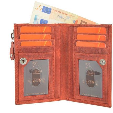 Trendy Portemonnee Met Muntenvak - Rfid Buffelleer - 10 Pasjes - 7 Vakken - 8.9 x 14 cm 