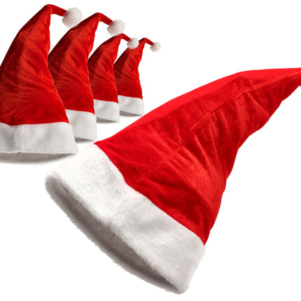 Set van 5 Luxe Kerstmutsen Unisex - Pluche Rood/Wit - 100% Polyester - Voor Kinderen & Volwassenen - Perfect voor Feestelijke Gelegenheden