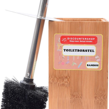 Discountershop set - Badaccessoires bamboe, 3-delige badkamerset van zeepdispenser, zeepbakje en toilet borstel, naturel