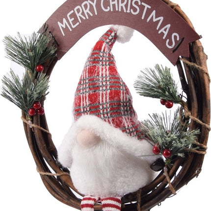 gnome pop op krans rood | 36x13x48cm | Kerstkrans | Met Led
