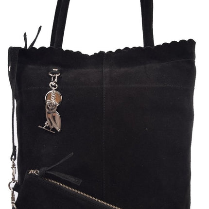 Shopper met een sleutelhanger van 4EAST, Leer shopper met kleine portemonnee Suéde Shopper Akko 4east Beige Akko 4east Black
