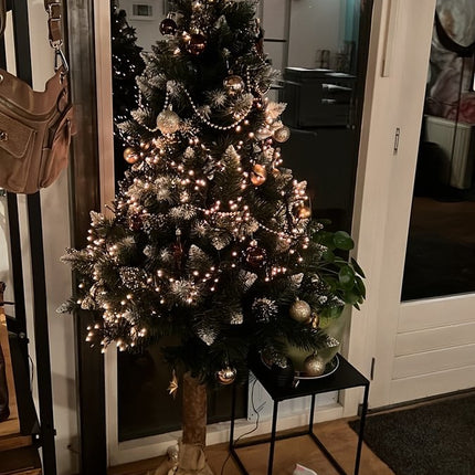 Kleine Kerstballen met 50 Kerstbalhaakjes 3-4cm 44-delig |decoratie met en piek goud bruin met glitters ketting |kunststof kerstbal