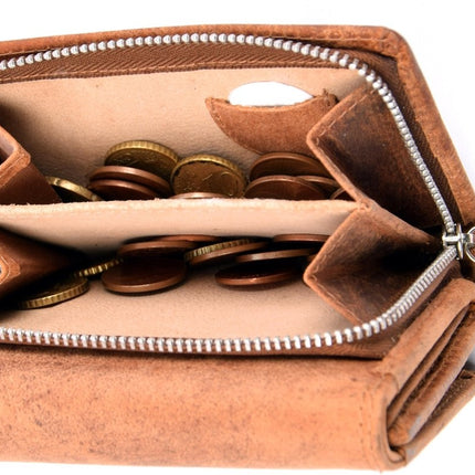Portemonnee - portemonnee dames - portemonnee heren - portemonnee pasjes- Volledig leer- 4E-458 - RFID Protected Anti skim - 4East - Cognac - Camel - Portemonnee dames camel - Portemonnee Klein