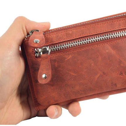 Trendy Portemonnee Met Muntenvak - Rfid Buffelleer - 10 Pasjes - 7 Vakken - 8.9 x 14 cm 