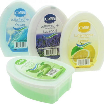 CLEAN Luchtverfrisser met 4 verschillende geuren Lavendel , Ocean , Lemon en Apple per 150 gram
