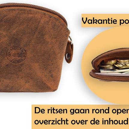Portemonnee briefgeld muntgeld en creditcard - pasjes - vakantie portemonnee - Compact portemonnee - Buffelleer portemonnee - Kleine portemonnee - Portemonnee - Ronde portemonnees