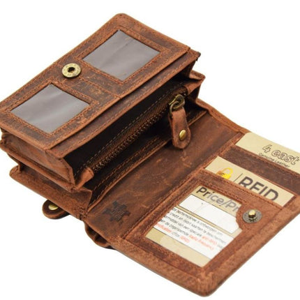 Kleine portemonnee van buffelleer, met kleine geld- zeer compact - RFID - vakantie portemonnee - Mini portemonnee. bruin