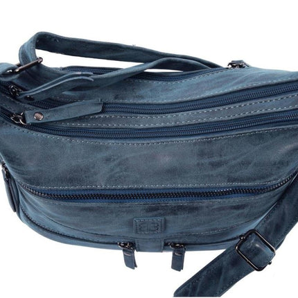 Dames Handtas Met Schoudertas Ritsvakjes - Donkerblauw Imitatieleer - 24X30X10 Cm - 547 g 