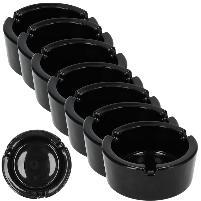 Horeca Asbak van Glas - Dia 8.5cm Rond - Zwart | Set van 7 | Asbak voor Binnen & Buiten | Essentieel Rookwaren