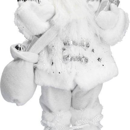 Vrolijk Kerstman tas vol cadeautjes | witte kerstman | Tafeldecoratie | winterdecoratie |Kerstpop figuur| van muts tot bodem 37cm
