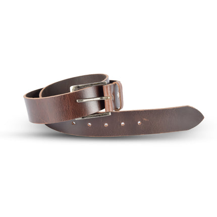 4East Unisex 100% Echt buffelleer Riem - bruin Broekriem - Maat 85 - Verstelbaar - 5 Gaten - Totale Lengte 100cm - Voor Dames en Heren