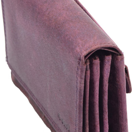 4East® | Vintage Leren Dames Portemonnee Harmonica |Paars | Ideale Dames Portemonnee | Stoer Leer| met RFID bescherming