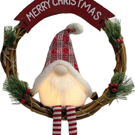 gnome pop op krans rood | 36x13x48cm | Kerstkrans | Met Led
