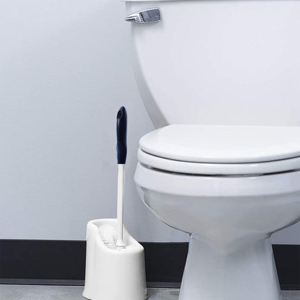 3 X Toiletborstel en houder, toiletpotreinigingssysteem met schrobstok, lipborstel onder de rand en opbergdoos voor badkamer