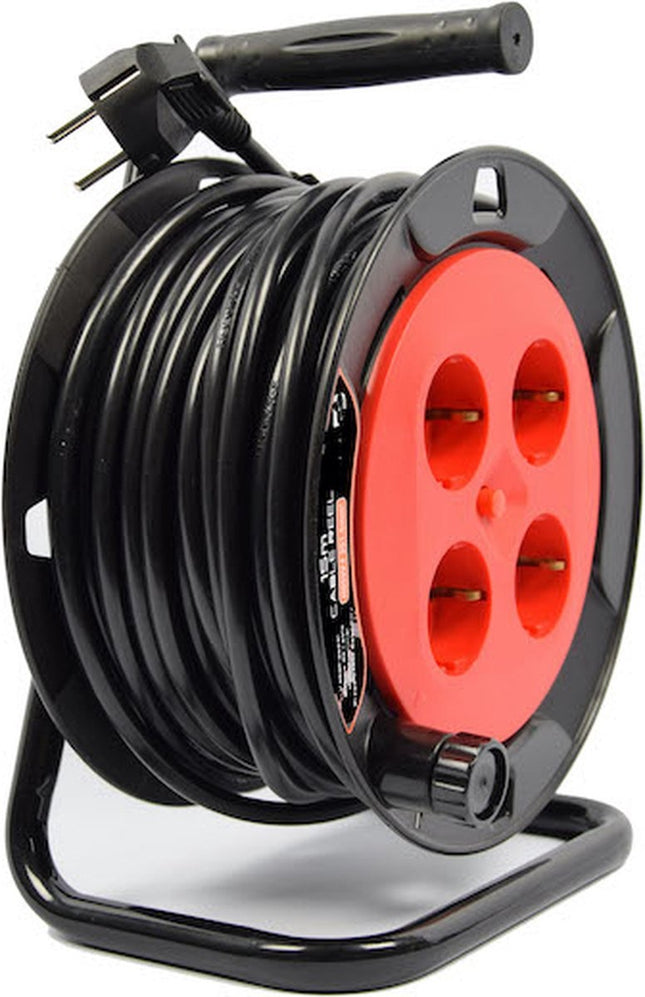 Kabelhaspel Randaarde - 25m met 3 x 1.0 mm2 PVC Snoer Kabelbox verlengsnoer kabelhaspel kabel verleng haspel met 4 geaarde stopcontacten 25 meter - Kabelhaspel - haspel - haspel 25 meter - kabelhaspel 230 volt | 2300 watt-