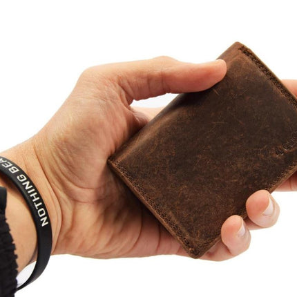  Kleine portemonnee van buffelleer, met kleine geld- zeer compact - RFID - vakantie portemonnee - Mini portemonnee. bruin