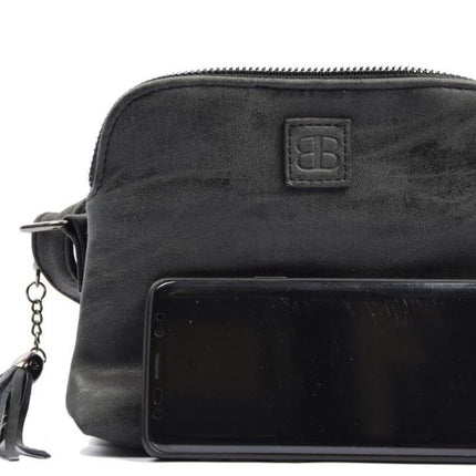 Bicky Bernard Schoudertas Zwart met 3 ritsen - tas - tassen - schoudertas dames - handtas - zwart schoudertas - schoudertas meiden - 