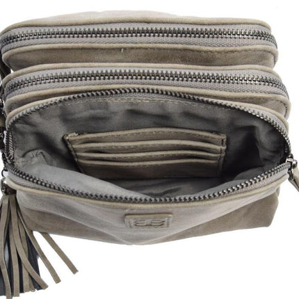 Bicky Bernard Schoudertas Grijs met 3 ritsen - tas - tassen - schoudertas dames - handtas - grijs schoudertas - schoudertas meiden - 