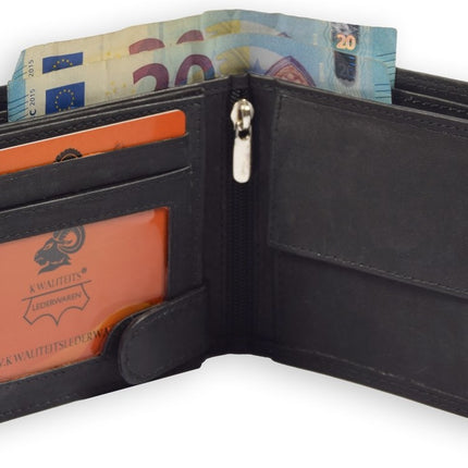 Portemonnee heren - portemonnee dames - betaalbare Portefeuille van echt Leer -duurzaam ruim en veilig | Anti Skim | 10 pasjes -zwart -liggend model billfold Unisex - Heren portemonnee