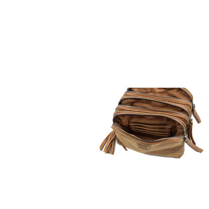 Bicky Bernard Schoudertas cognac - camel met 3 ritsen - tas - tassen - schoudertas dames - handtas - cognac-camel schoudertas - schoudertas meiden - 