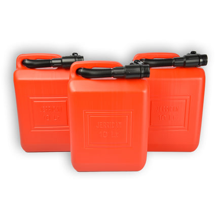 3x | Jerrykan | met trechter | Rood | Polyethylene | met afsluitbare kap | 10 liter | Met giettuit | Benzinekan | Jerrycanhouder | 37.5cm*14.5cm*26.5cm