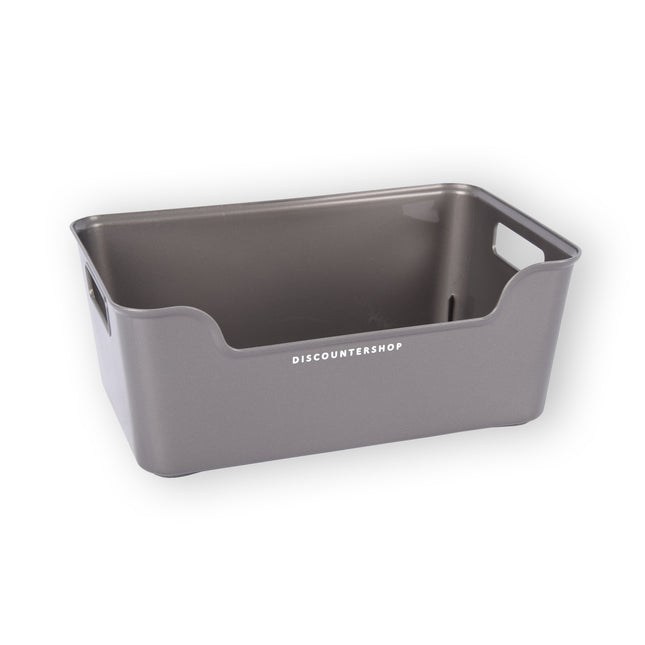 Opbergmand van Grijs Plastic met een Stijlvolle Uitstraling - Compact en Lichtgewicht - Inhoud van 1 Liter - Afmetingen 17,5cm x 27cm x 11cm.