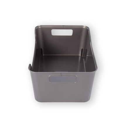 Opbergmand van Grijs Plastic met een Stijlvolle Uitstraling - Compact en Lichtgewicht - Inhoud van 1 Liter - Afmetingen 17,5cm x 27cm x 11cm.