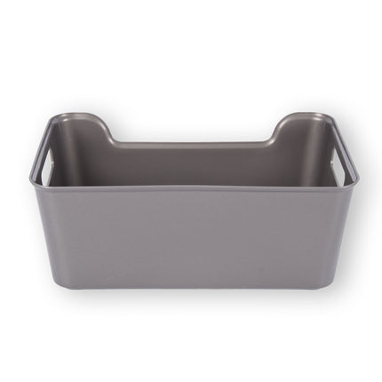 Opbergmand van Grijs Plastic met een Stijlvolle Uitstraling - Compact en Lichtgewicht - Inhoud van 1 Liter - Afmetingen 17,5cm x 27cm x 11cm.