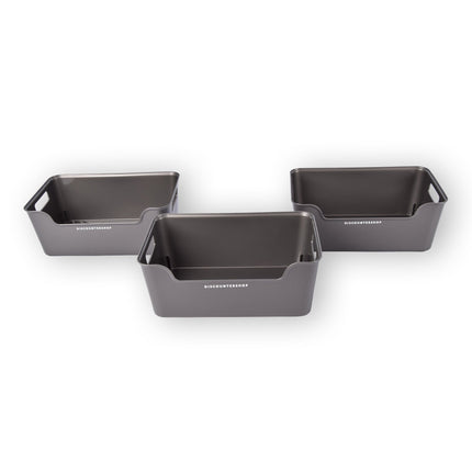 Stijlvolle Opbergmanden Van Grijs Plastic - Set Van 3 Stuks - Compact En Lichtgewicht - Inhoud Van 1 Liter - Afmetingen 17,5cm x 27cm x 11cm.