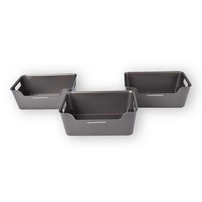 Stijlvolle Opbergmanden Van Grijs Plastic - Set Van 3 Stuks - Compact En Lichtgewicht - Inhoud Van 1 Liter - Afmetingen 17,5cm x 27cm x 11cm.
