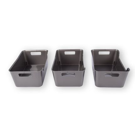 Stijlvolle Opbergmanden Van Grijs Plastic - Set Van 3 Stuks - Compact En Lichtgewicht - Inhoud Van 1 Liter - Afmetingen 17,5cm x 27cm x 11cm.